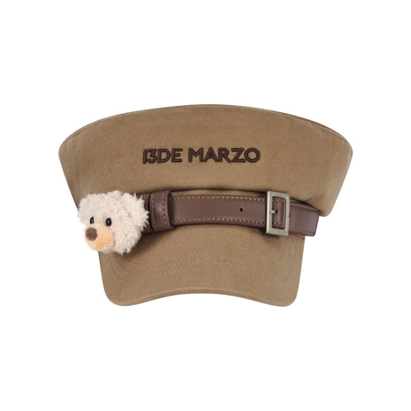 13DE MARZO Bear Belt Logo Beret  Brown