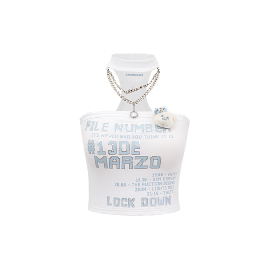 13DE MARZO Silver Foil Chain Print Bustier Top White