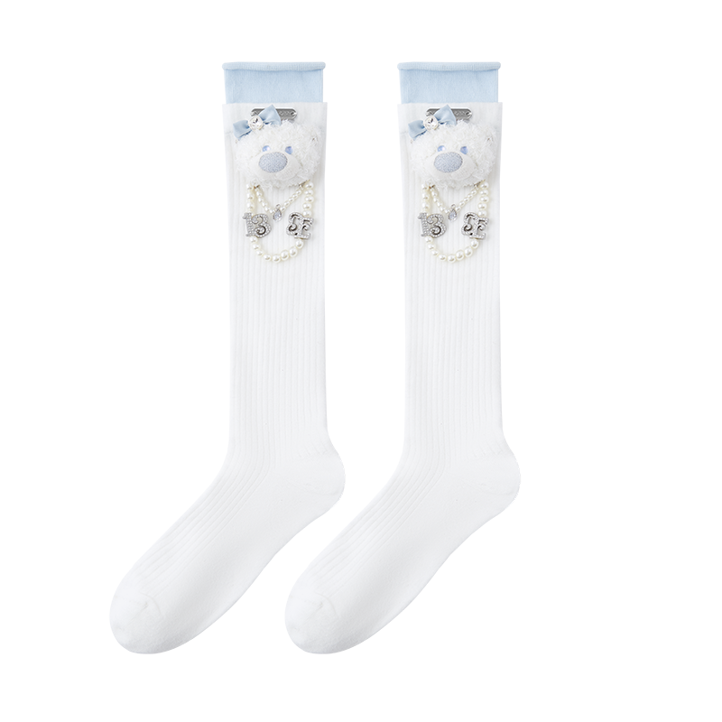 13DE MARZO Double-Layer Contrast Crew Socks White