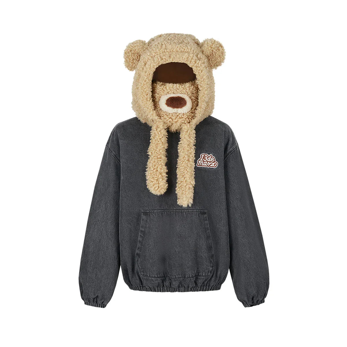 13DE MARZO BEAR SET PADDED HOODIE BLACK