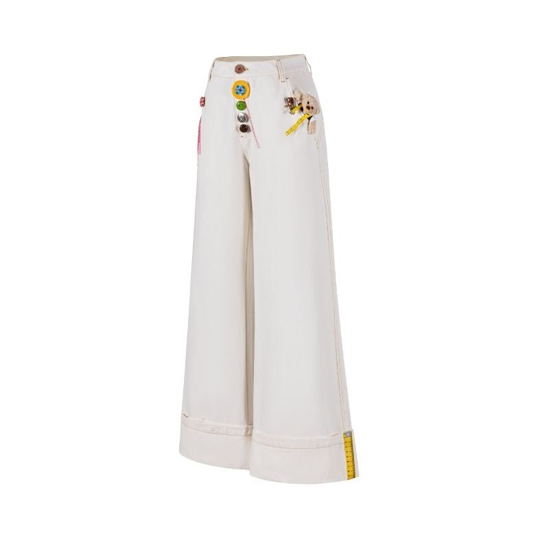 13DE MARZO Tailor Bear Button Jeans White