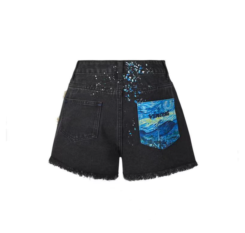 13 DE MARZO VAN GOGH MASTERPIECE DENIM SHORTS