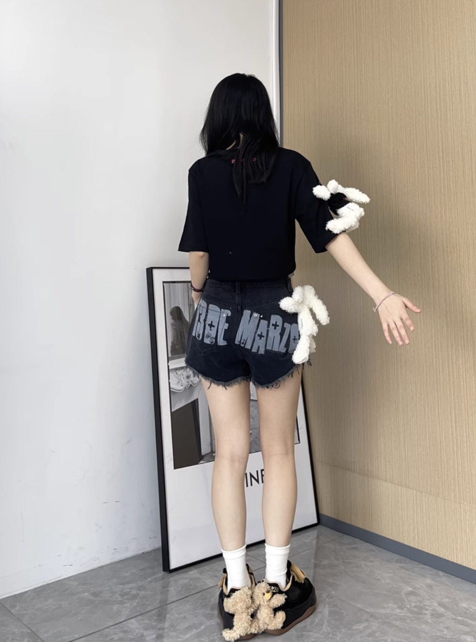 13 DE MARZO GRAFFITI DOUBLE DENIM SHORTS