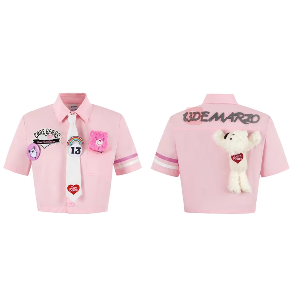 13 DE MARZO RAINBOW BEAR COLLEGE STYLE SHORT-SLEEVED SHIRT