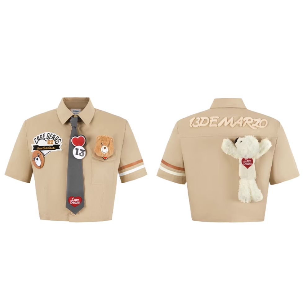 13 DE MARZO RAINBOW BEAR COLLEGE STYLE SHORT-SLEEVED SHIRT