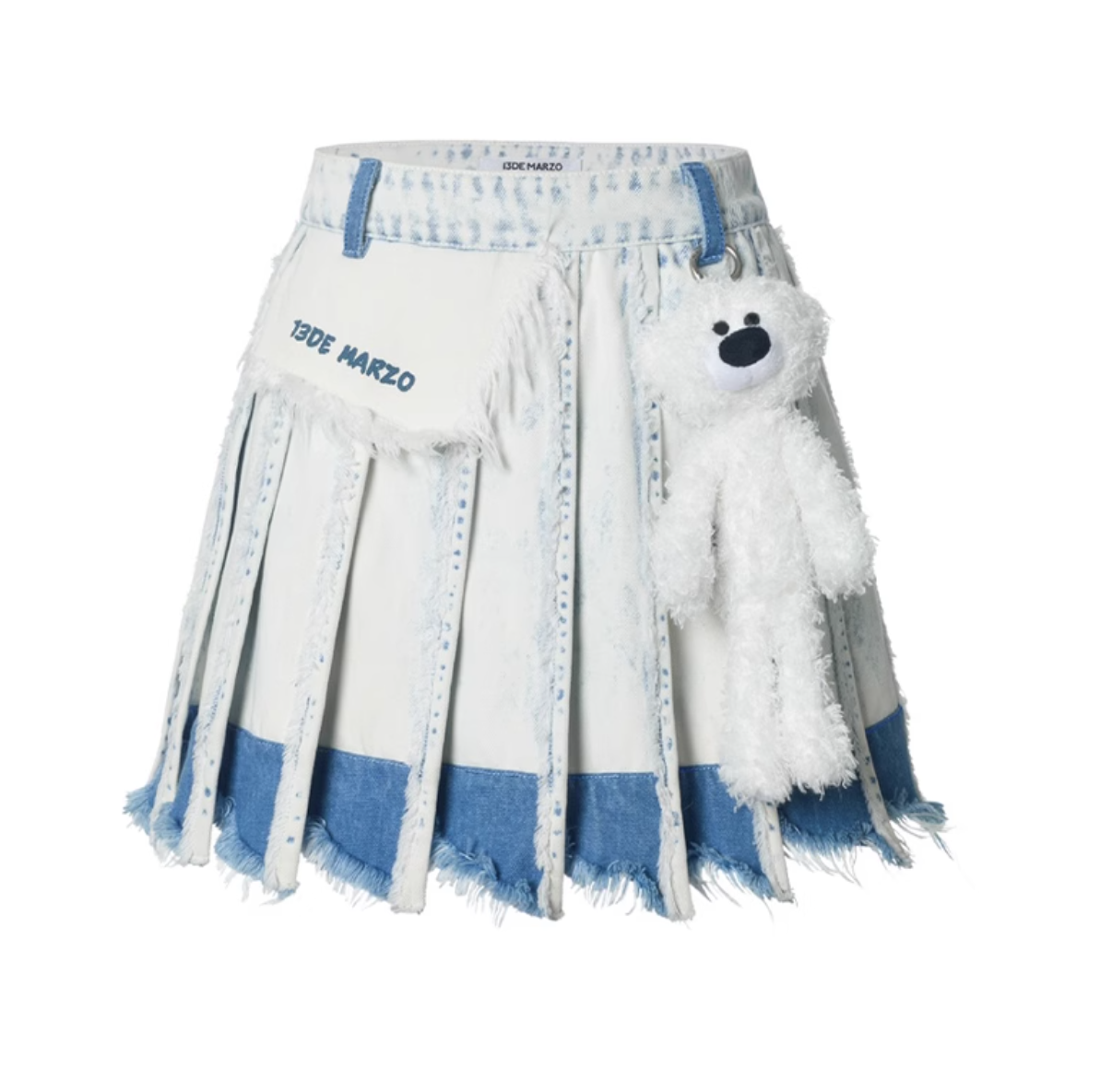 13 DE MARZO BLUE AND WHITE WASH DENIM PLEATED SKIRT