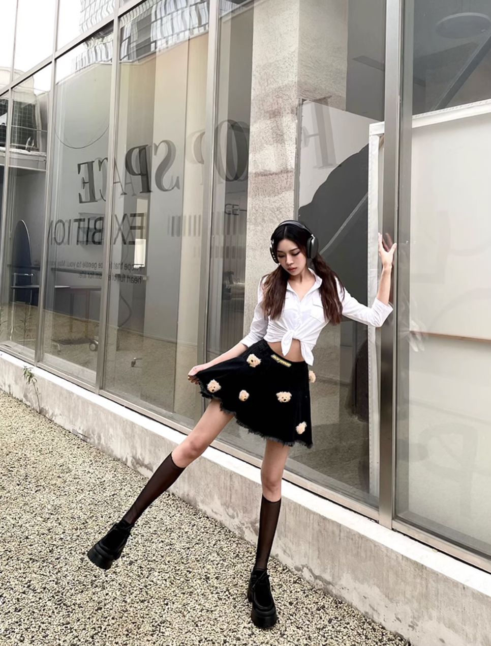 13 DE MARZO LUMINOUS FIGURE DENIM SKIRT