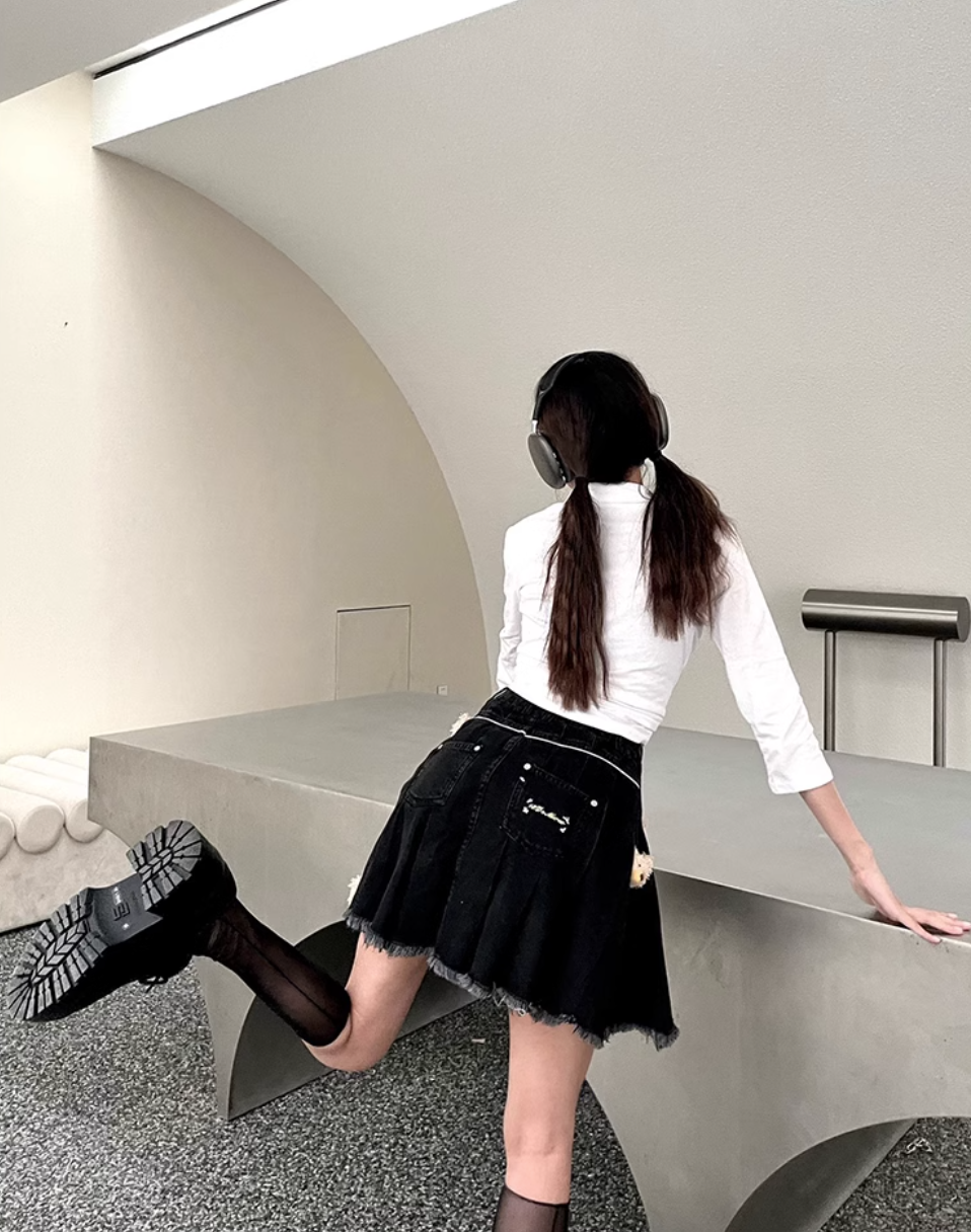 13 DE MARZO LUMINOUS FIGURE DENIM SKIRT