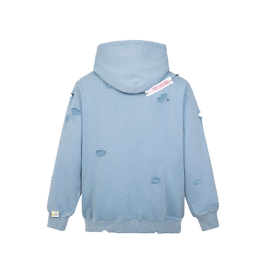 13 DE MARZO BROKEN PIN BADGE BEAR HOODIE BLUE