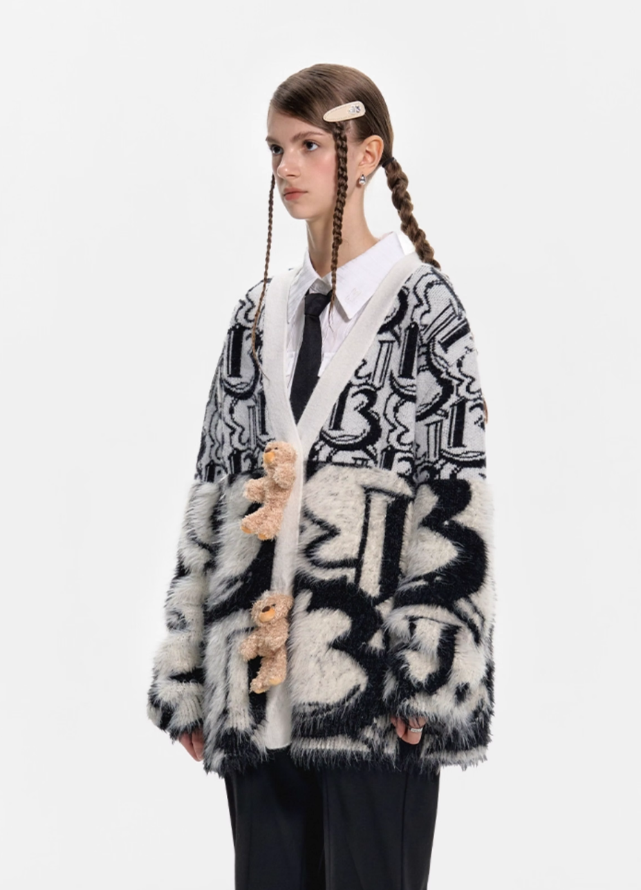 13 DE MARZO JACQUARD KNITTED CARDIGAN COVERED WITH LOGO