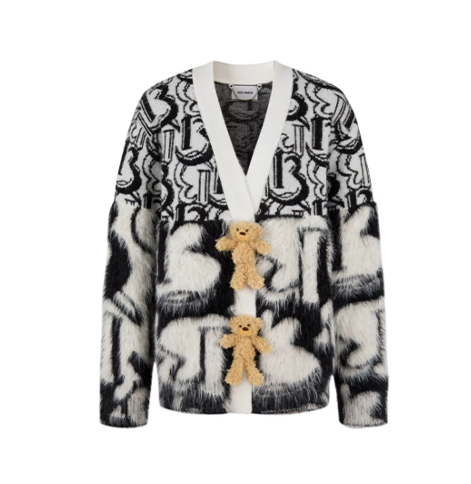 13 DE MARZO JACQUARD KNITTED CARDIGAN COVERED WITH LOGO