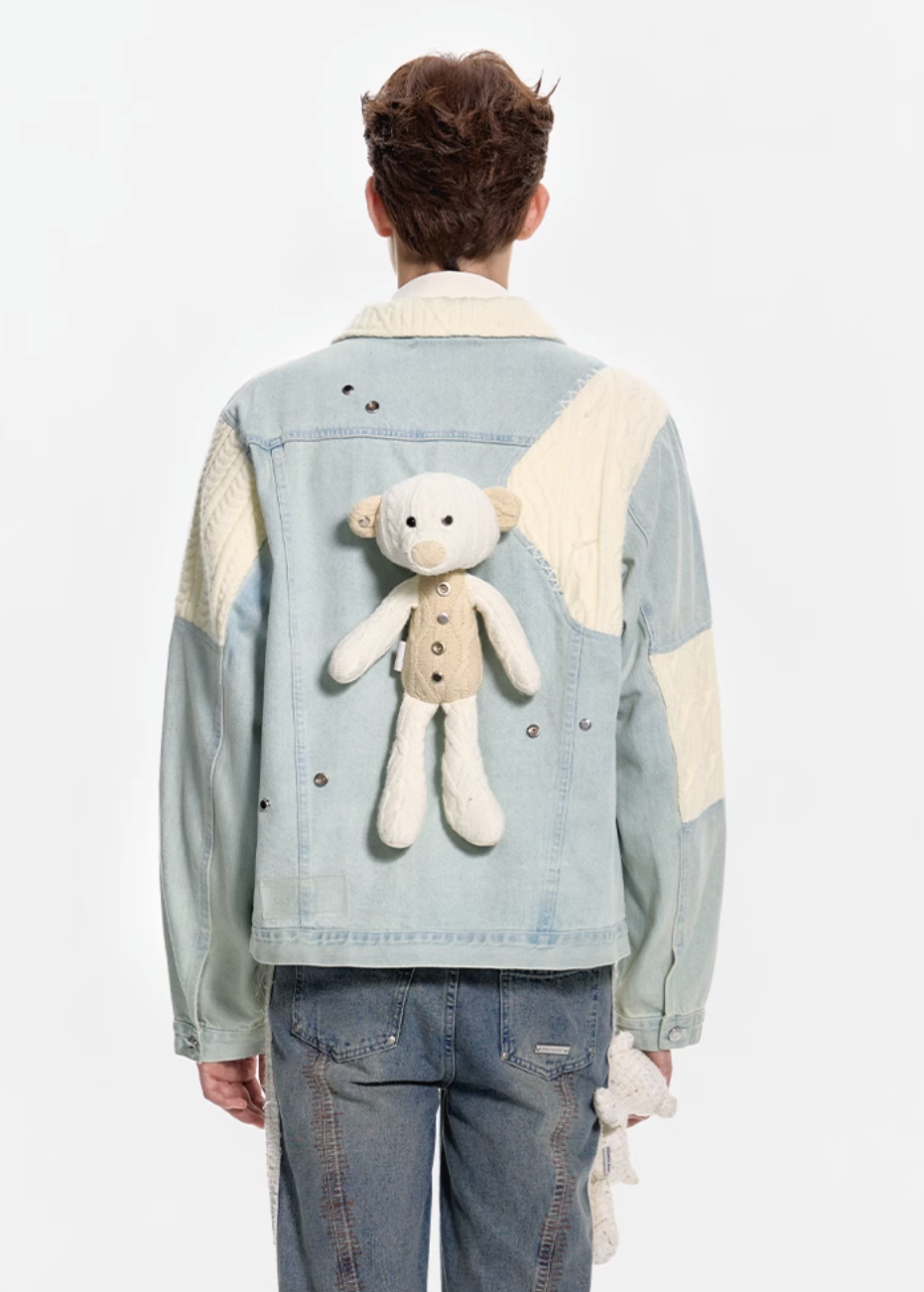 13 DE MARZO WOOL PATCHWORK PLEATED CASUAL JACKET DENIM