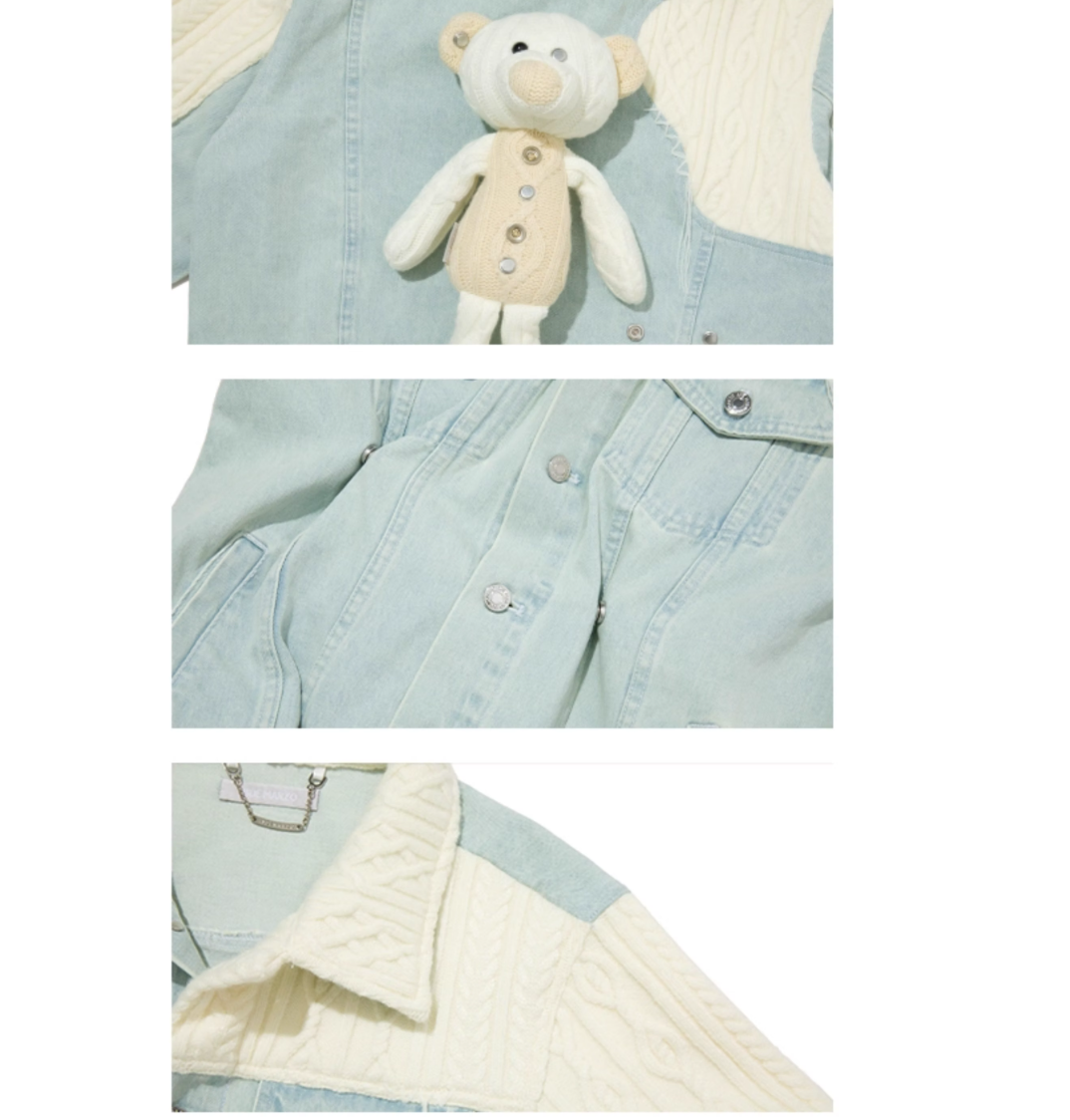 13 DE MARZO WOOL PATCHWORK PLEATED CASUAL JACKET DENIM