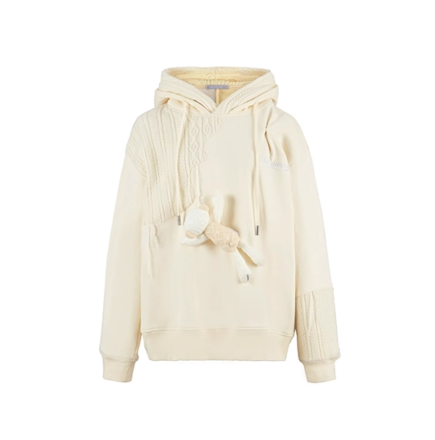 13 DE MARZO WOOLEN SPLICED DOUBLE CAP PLEATED LOOSE HOODIE