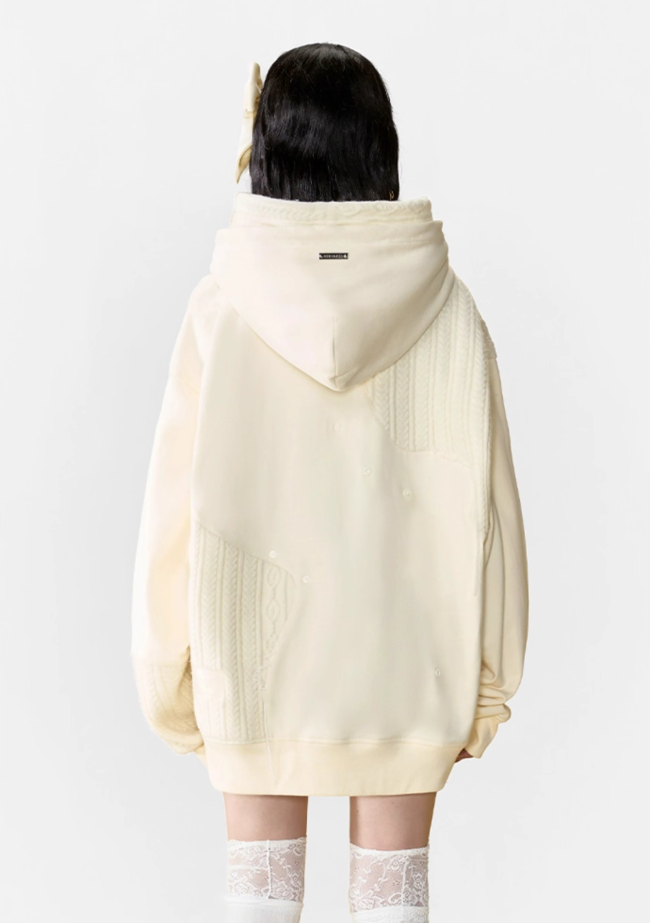 13 DE MARZO WOOLEN SPLICED DOUBLE CAP PLEATED LOOSE HOODIE