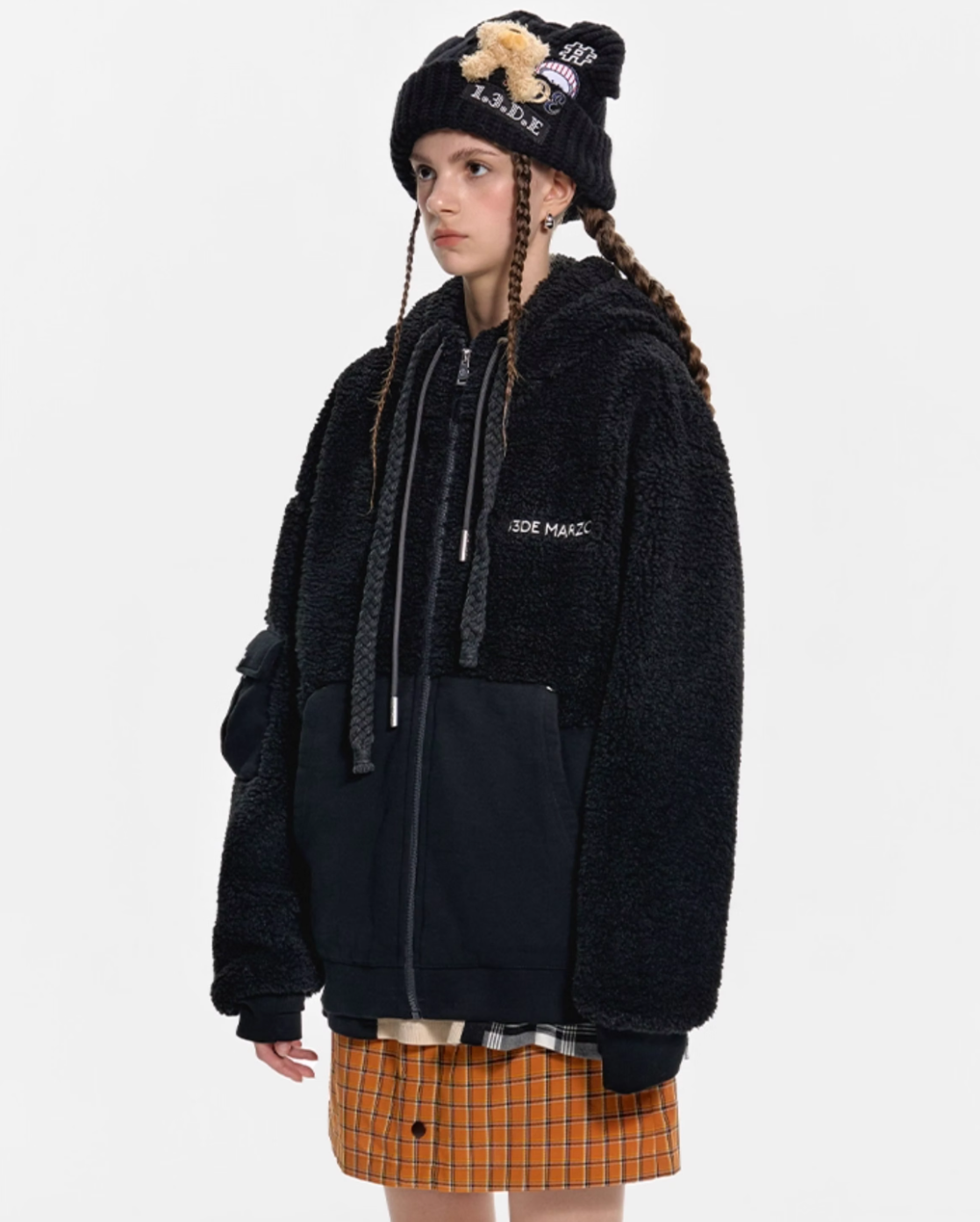 13 DE MARZO IMITATION LAMB WOOL ZIPPER HOODIE JACKET HOODIE