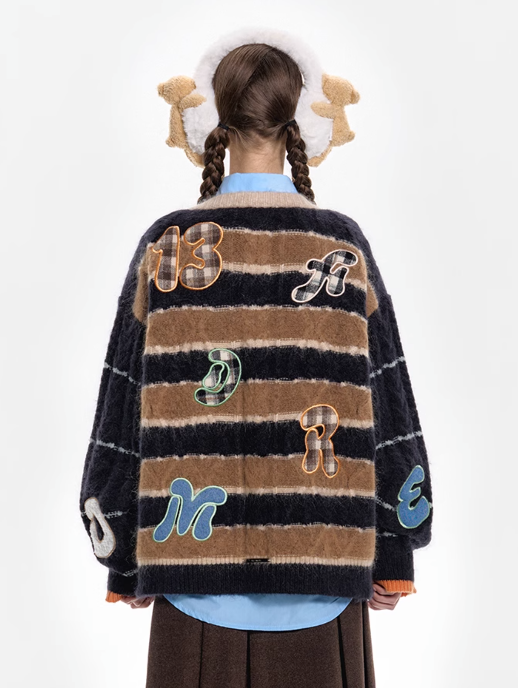 13 DE MARZO STICK CLOTH CREW NECK STRIPED  KNIT CARDIGAN