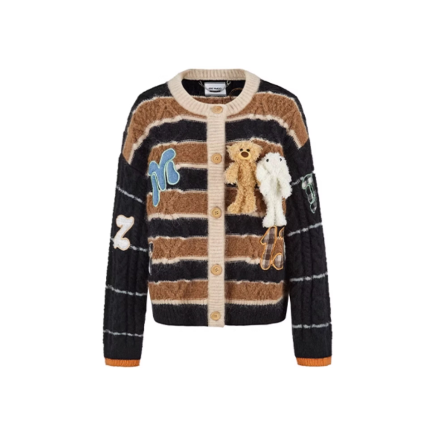 13 DE MARZO STICK CLOTH CREW NECK STRIPED  KNIT CARDIGAN