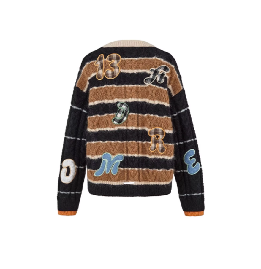 13 DE MARZO STICK CLOTH CREW NECK STRIPED  KNIT CARDIGAN