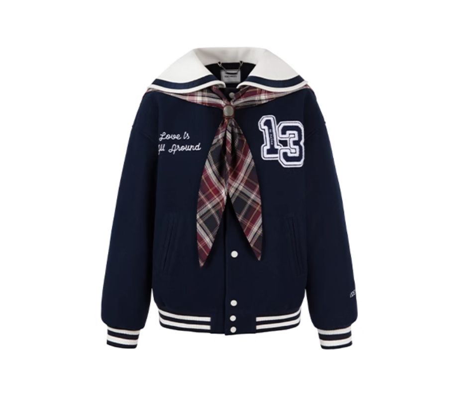 13 DE MARZO NAVY COLLAR FASHION BASEBALL JACKET