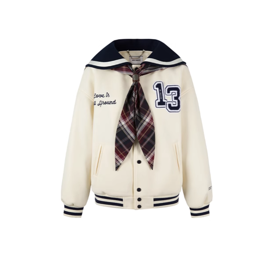 13 DE MARZO NAVY COLLAR FASHION BASEBALL JACKET