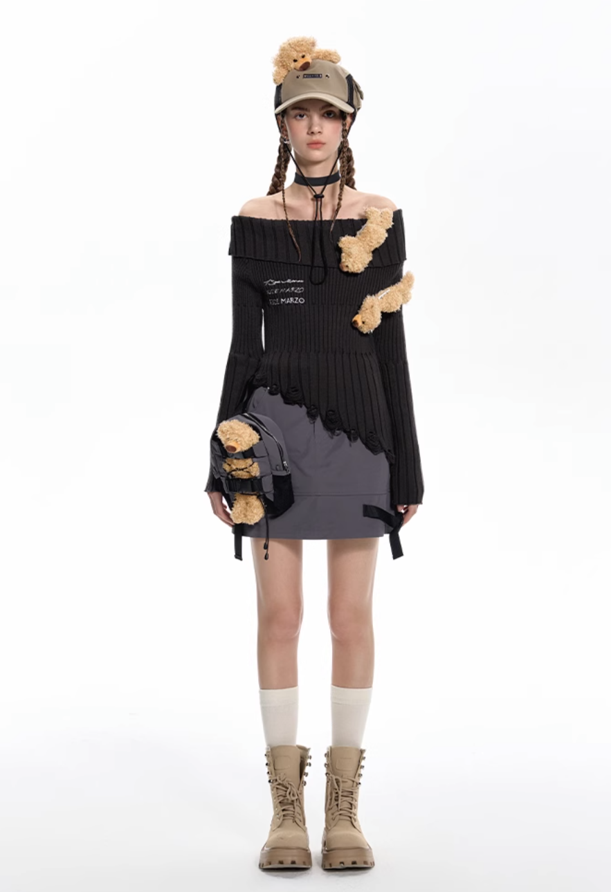 13 DE MARZO OFF-THE-SHOULDER SLIM-FIT SWEATER