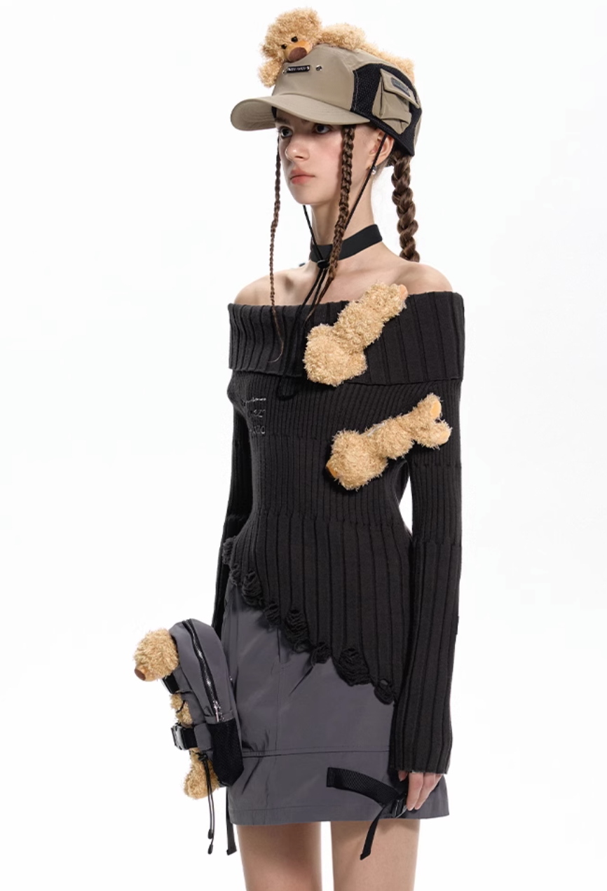13 DE MARZO OFF-THE-SHOULDER SLIM-FIT SWEATER