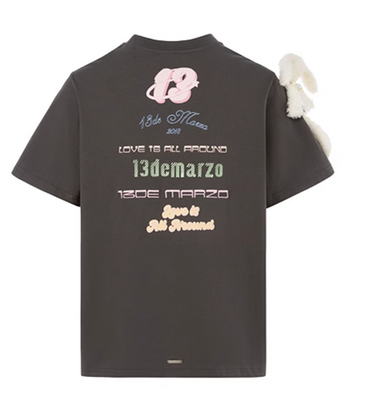 13 DE MARZO  BEADED LOGO LOOSE SHORT-SLEEVED T-SHIRT BLACK