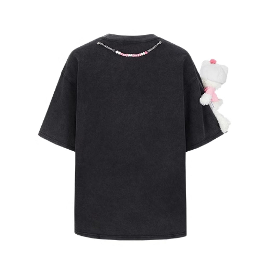 13DE MARZO HELLO KITTY CAKE LETTER WASHED T-SHIRT