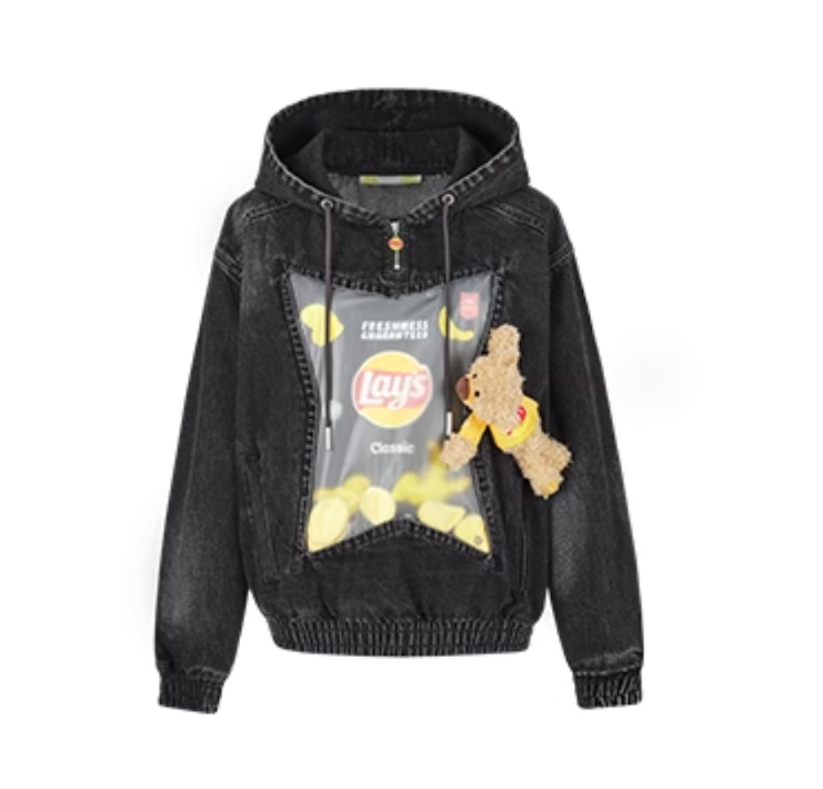 13DE MARZO LAY'S FLAVOR BEAR DENIM HOODIE
