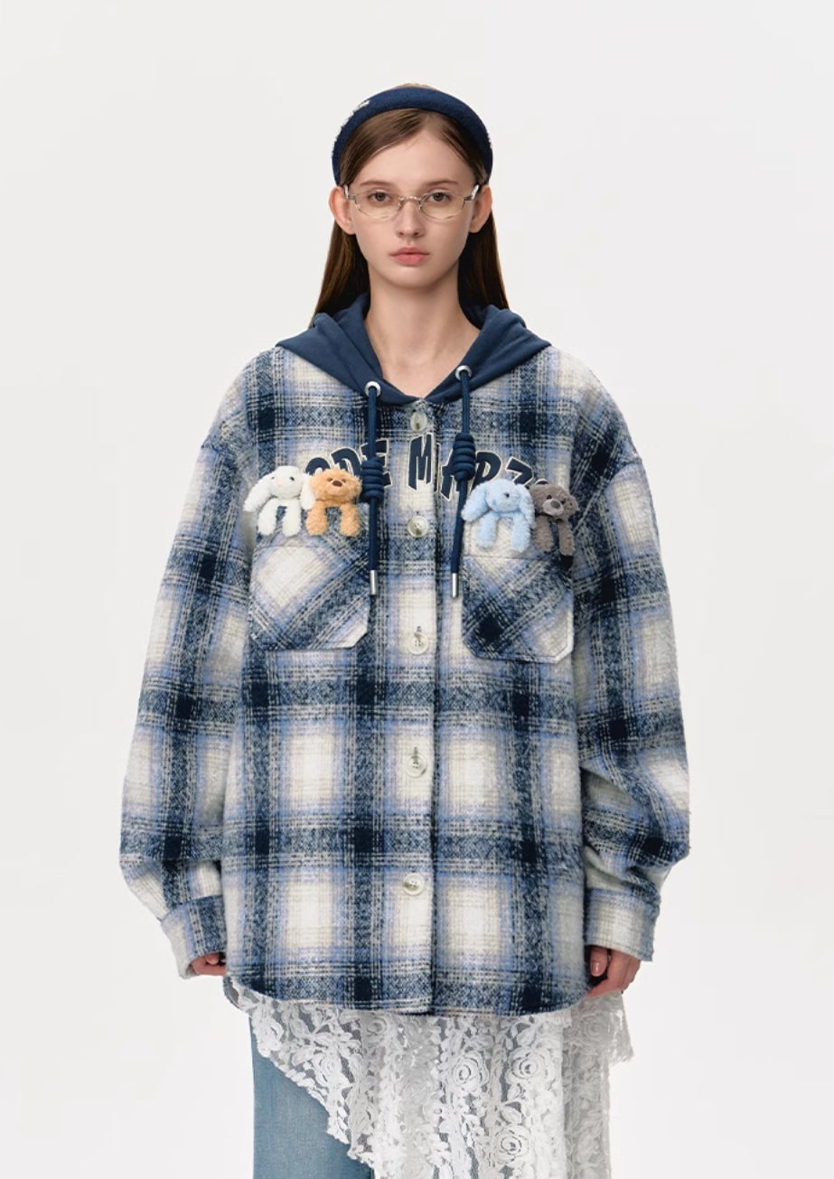 13DE MARZO PLAID WOOL SHIRT JACKET