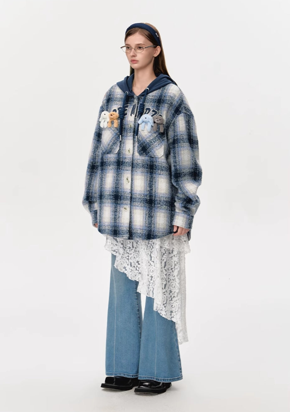 13DE MARZO PLAID WOOL SHIRT JACKET