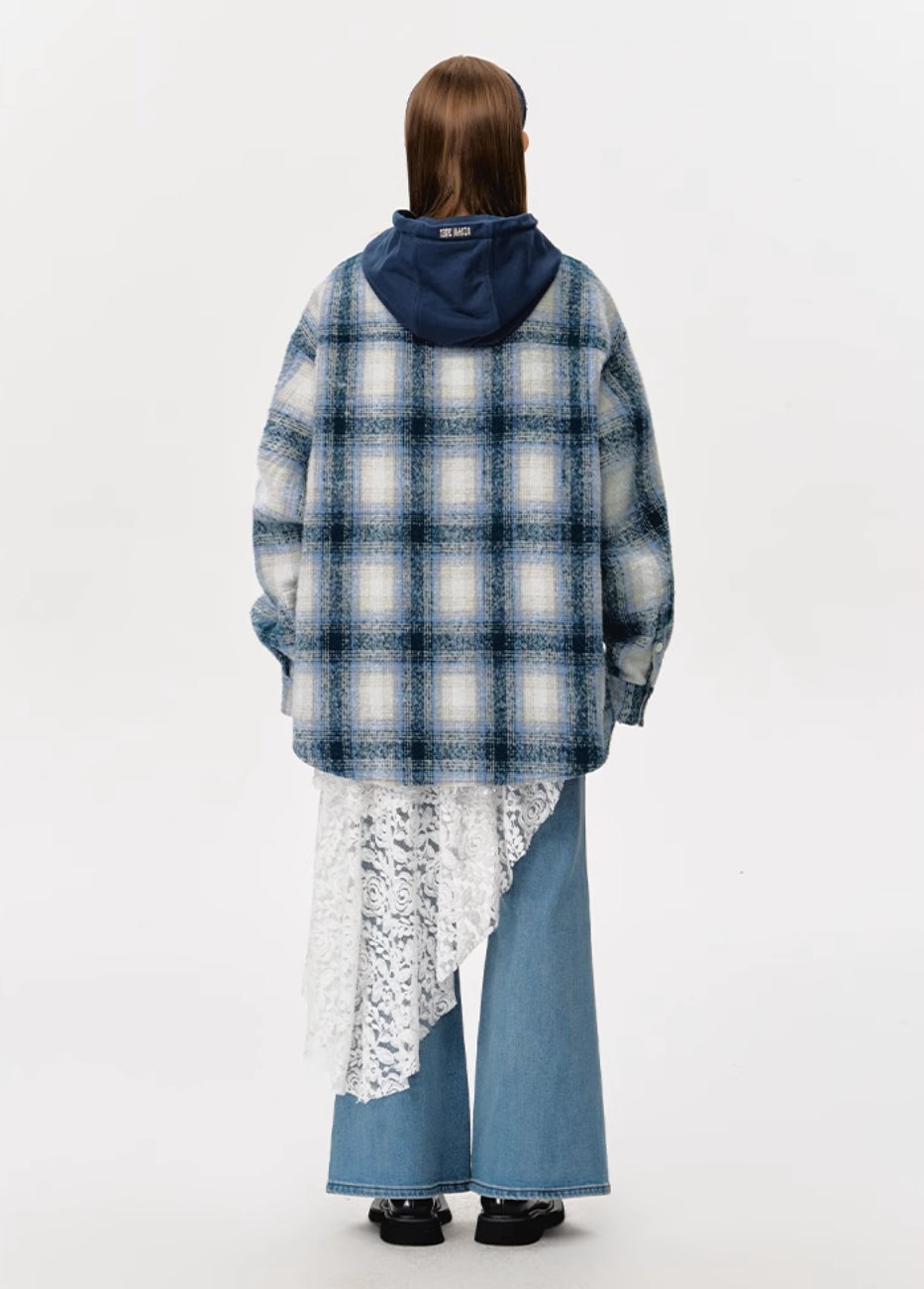 13DE MARZO PLAID WOOL SHIRT JACKET