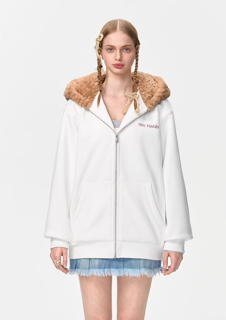 13DE MARZO BEAR ZIP FUZZY HOODIE