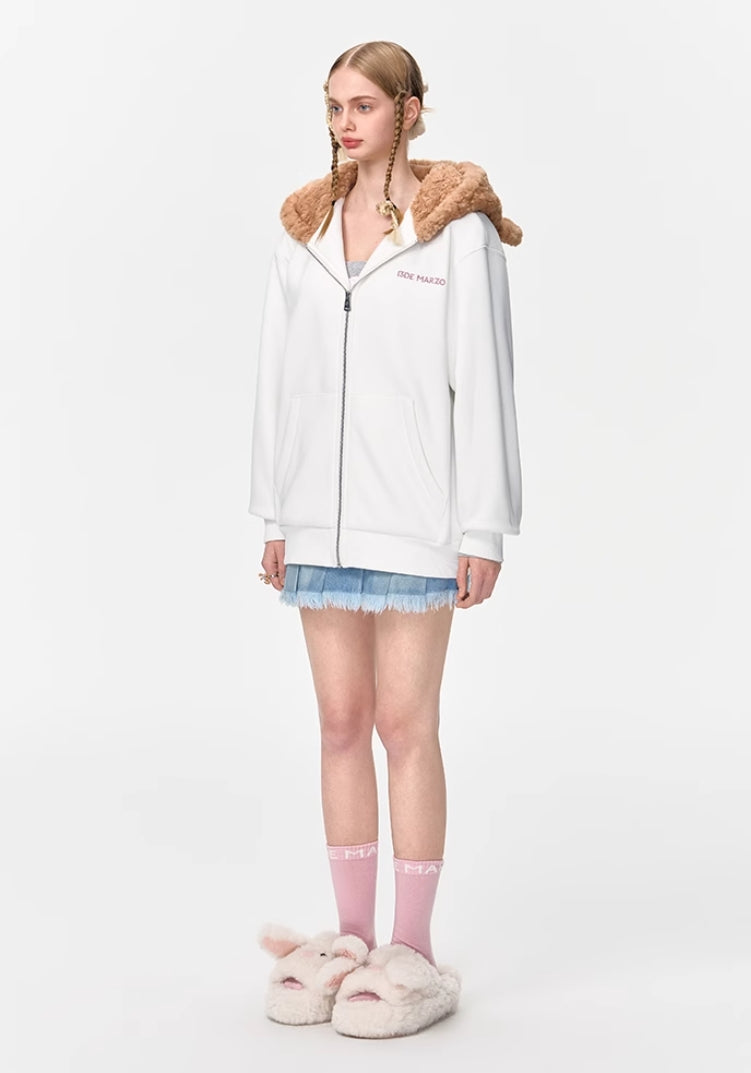 13DE MARZO BEAR ZIP FUZZY HOODIE