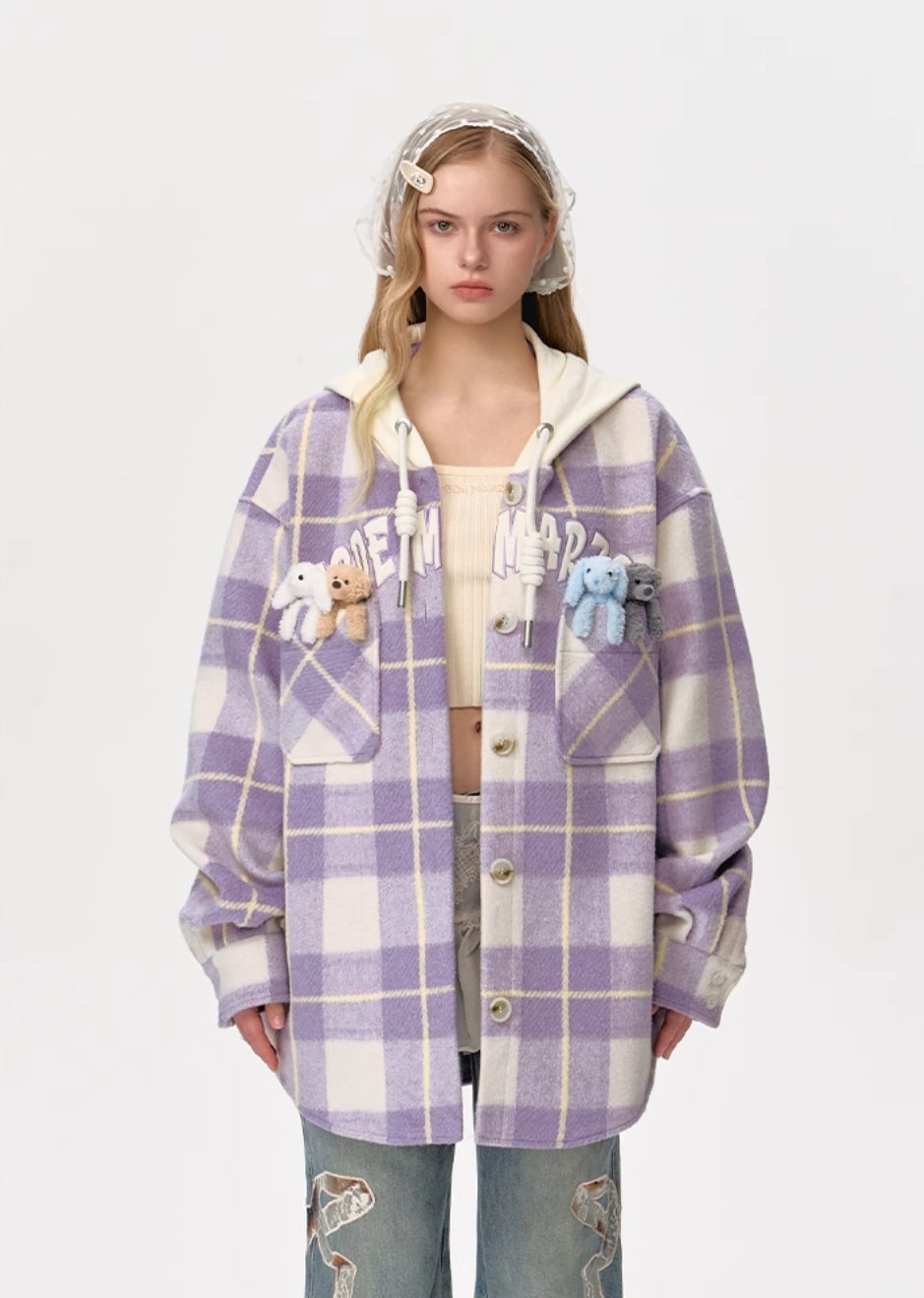 13DE MARZO PLAID WOOL SHIRT JACKET