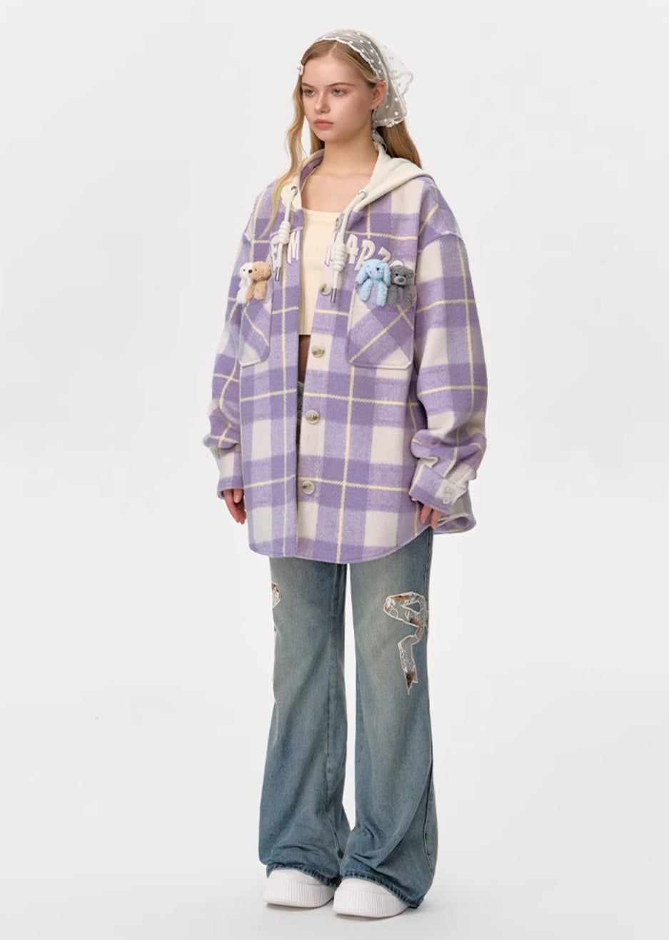 13DE MARZO PLAID WOOL SHIRT JACKET