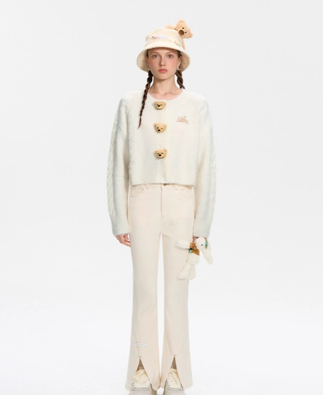 13DE MARZO KNIT DOLL BUTTON CARDIGAN WHITE