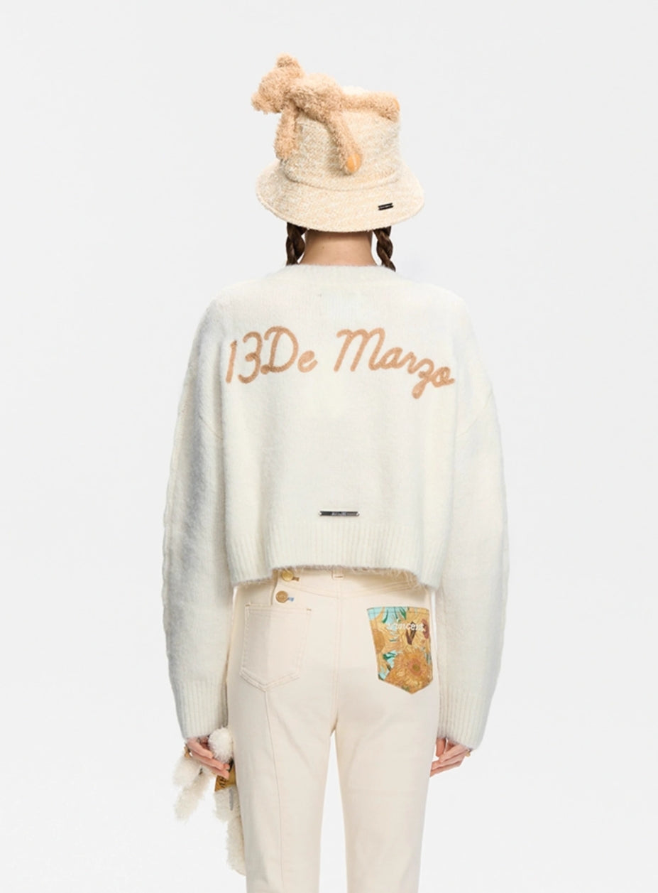 13DE MARZO KNIT DOLL BUTTON CARDIGAN WHITE