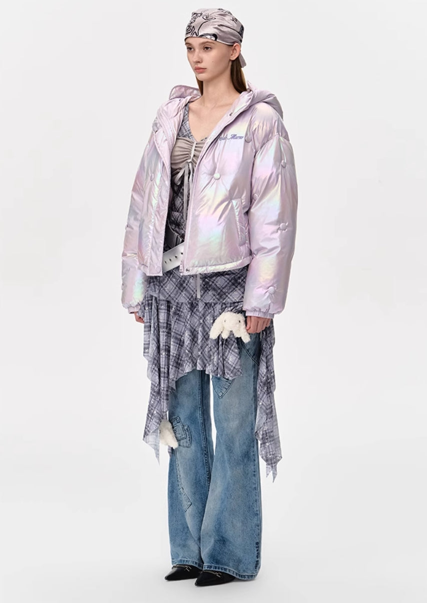 13DE MARZO BEAR BUTTON SILKY DOWN JACKET