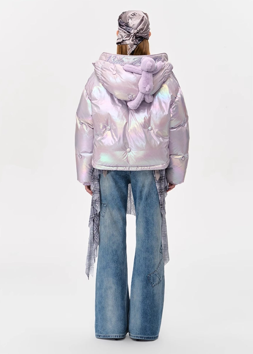 13DE MARZO BEAR BUTTON SILKY DOWN JACKET