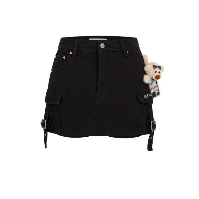 13DE MARZO Camera Bear Cargo Skirt Black
