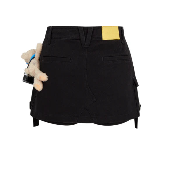 13DE MARZO Camera Bear Cargo Skirt Black