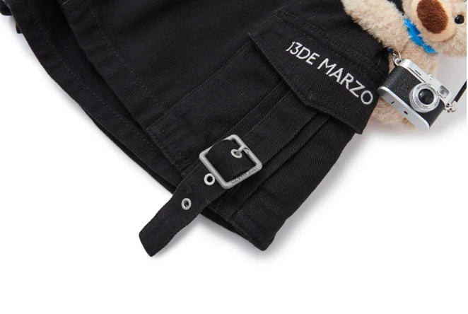 13DE MARZO Camera Bear Cargo Skirt Black