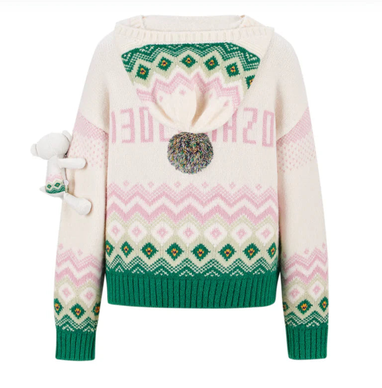 13DE MARZO Fair Isle Bear Cardigan Beige