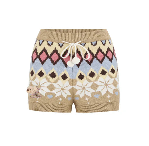 13DE MARZO Fair Isle Knit Shorts