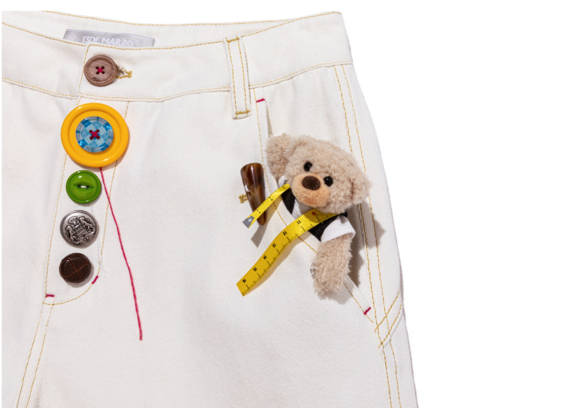 13DE MARZO Tailor Bear Button Jeans White