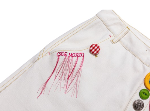 13DE MARZO Tailor Bear Button Jeans White