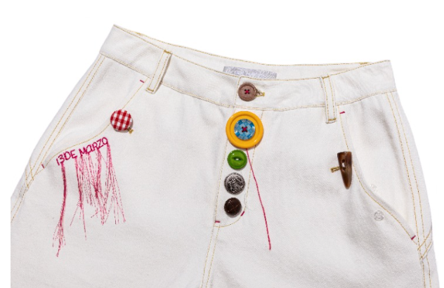 13DE MARZO Tailor Bear Button Jeans White