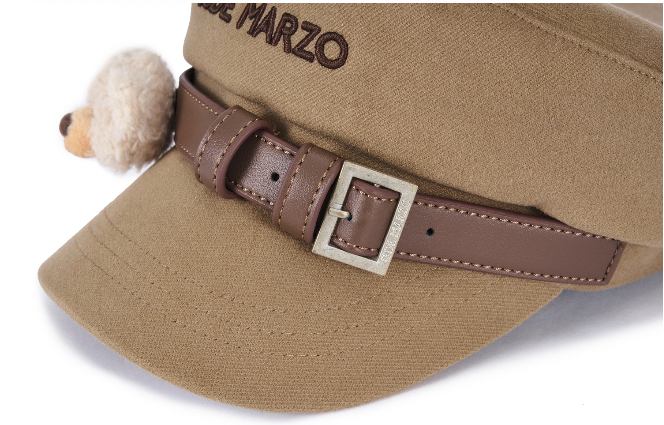 13DE MARZO Bear Belt Logo Beret  Brown